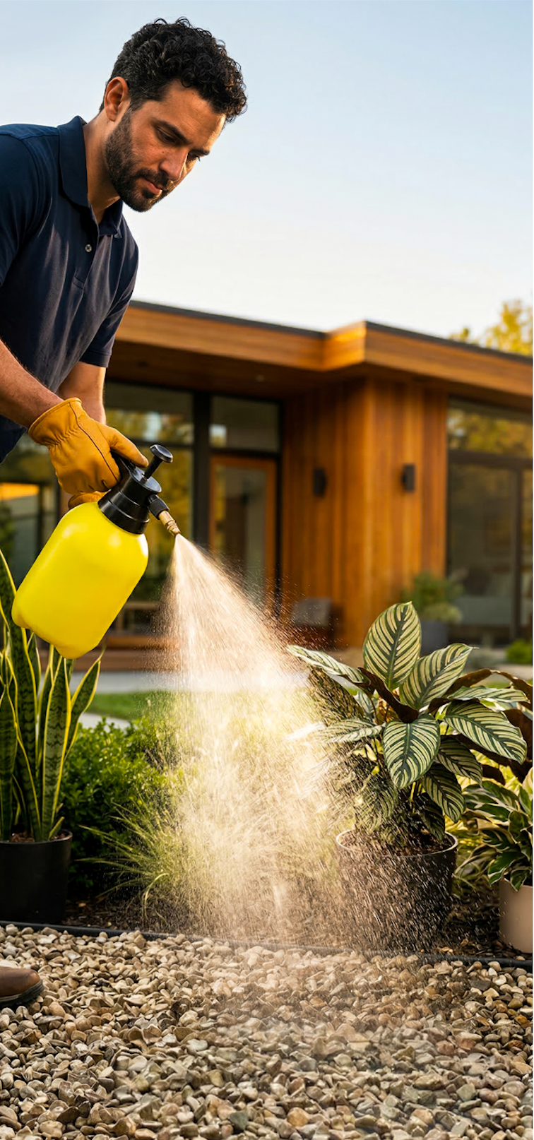 Step 1 - Spray first coat of EcoLock HD mulch glue evenly over landscape material