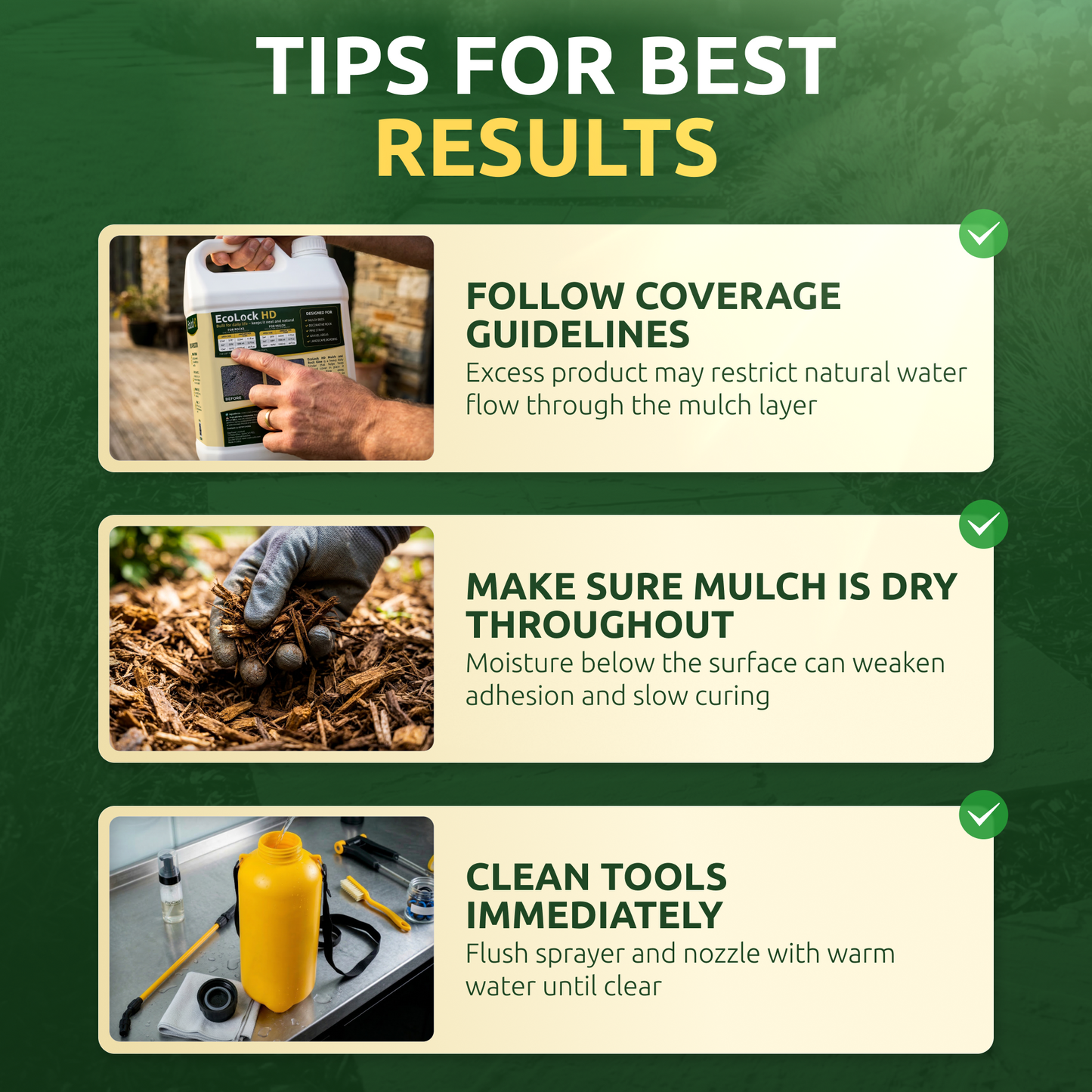 EcoLock HD mulch and rock glue results on landscaped garden bed